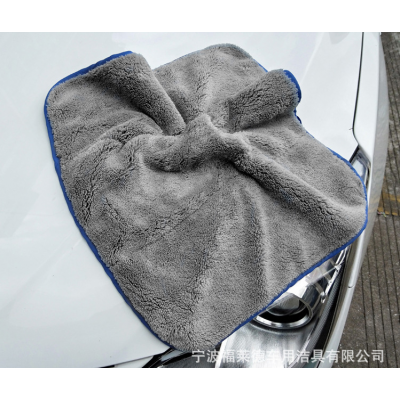 42 * 48cm car wash towel double-sided gray coral velvet car towel 800gsm blue edging double-sided towel